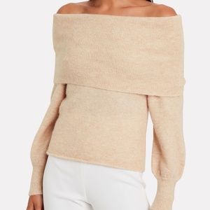Off-the-shoulder Wool Sweater in Taupe